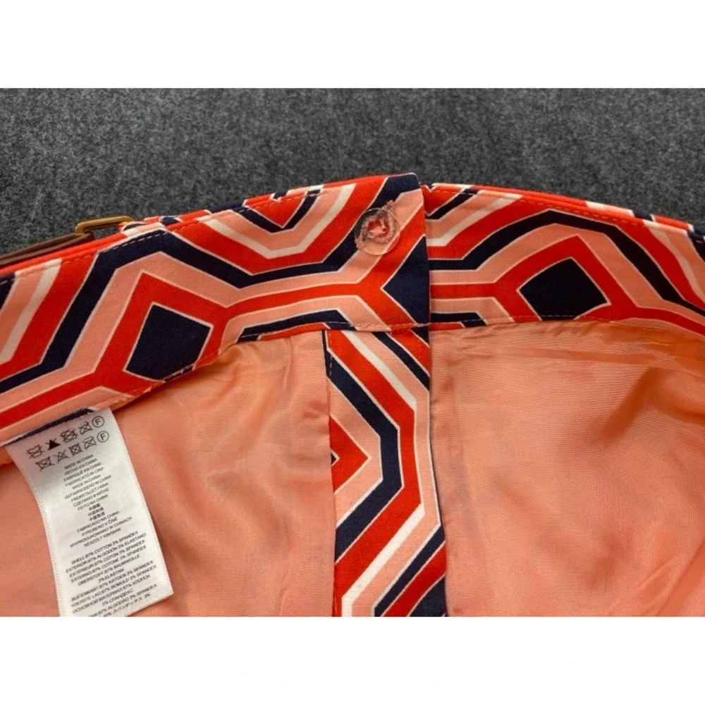 Michael Kors Pencil Skirt Womens 6 Orange Navy Geometric Diamond Belted 20in